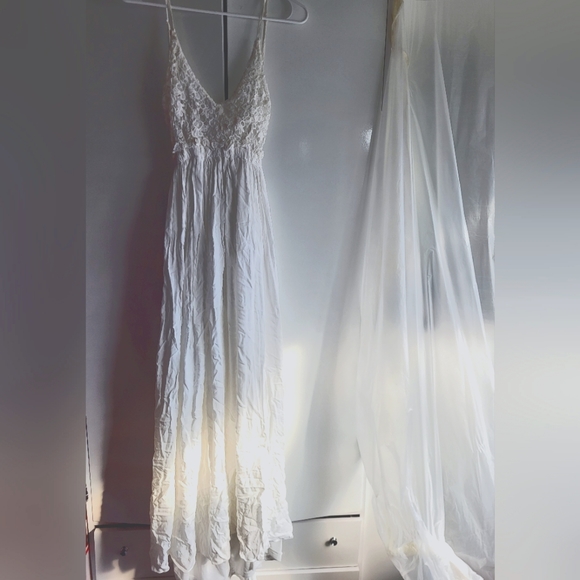 white crochet backless maxi dress Helio Crochet Maxi Dress Medium / White